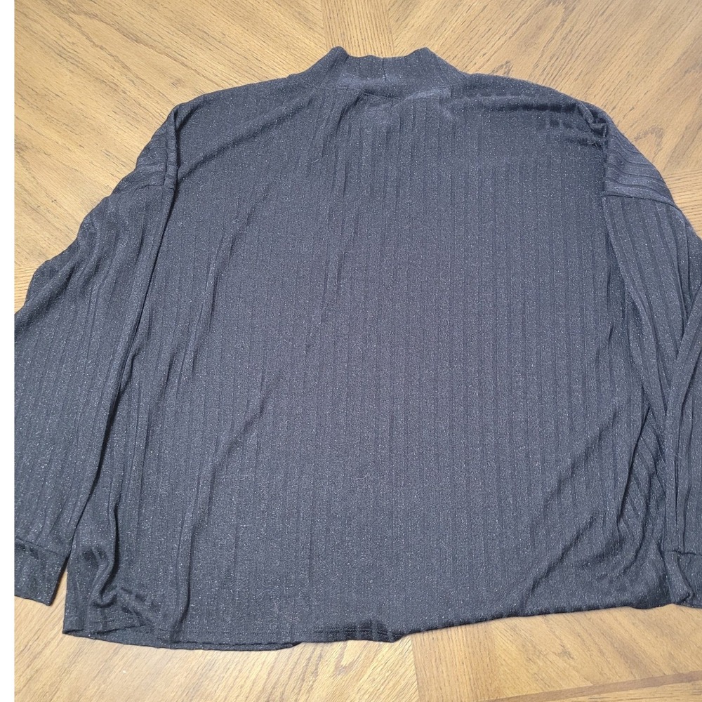 Worthington Women's Black Metallic Ribbed Mock Neck Long Sleeve‎ Top Size XXL